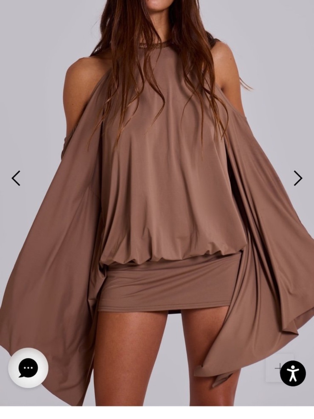 Jaded London Taupe Brown Sequin-Back Cold-Shoulder Mini Dress - Picture 2 of 3